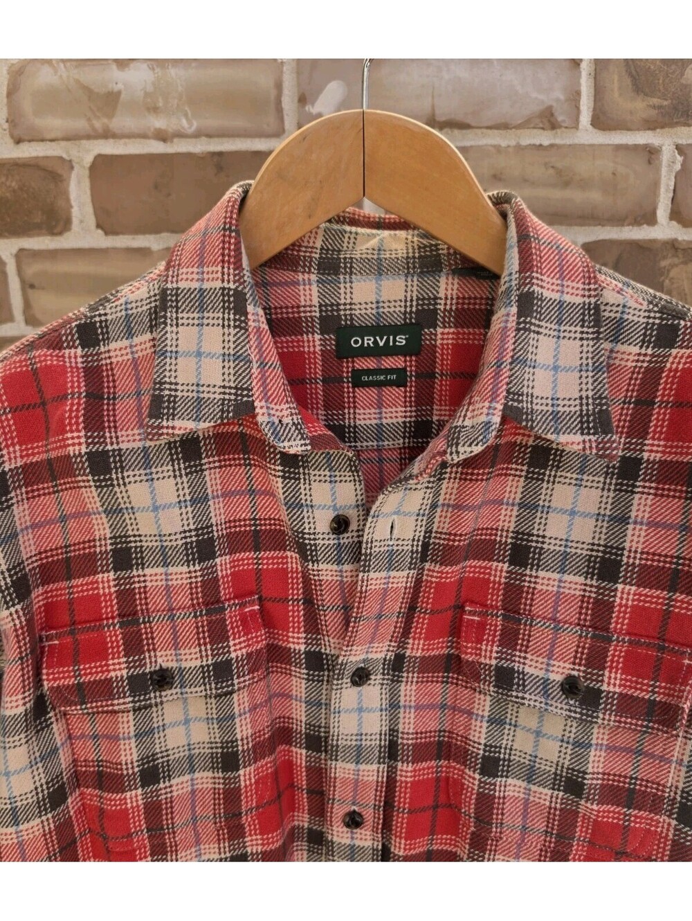 Orvis Men's Large Heavyweight Flannel Shirt Plaid 100% Cotton Classic Fit L